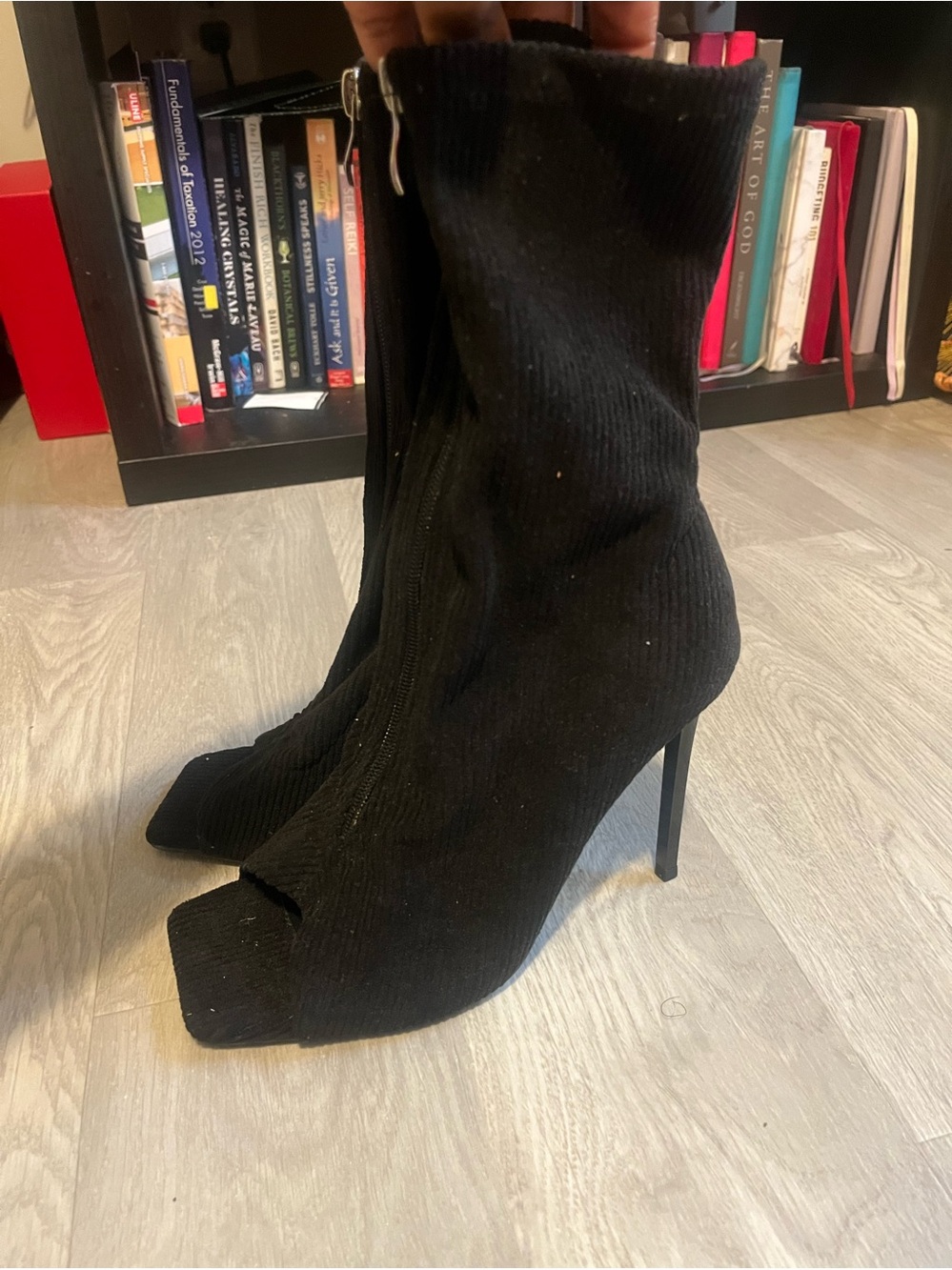 Black Women's Peep Toe Sock Booties - Stylish Stiletto Heel #Sexy
